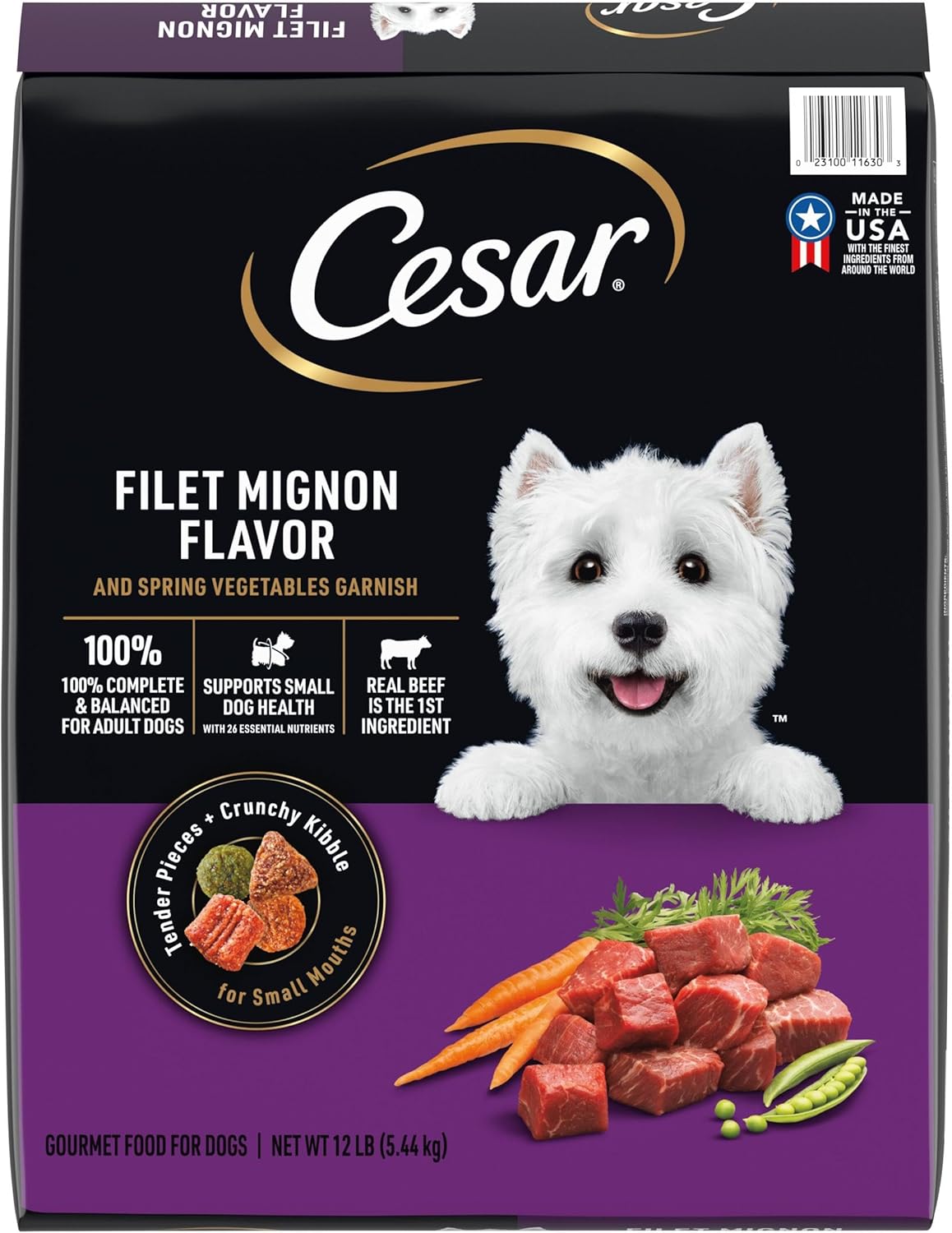 Cesar Small Breed Adult Dry Dog Food Filet Mignon Flavor with Spring Vegetables Garnish Dog Kibble, 12 lb. Bag (Pack of 2)