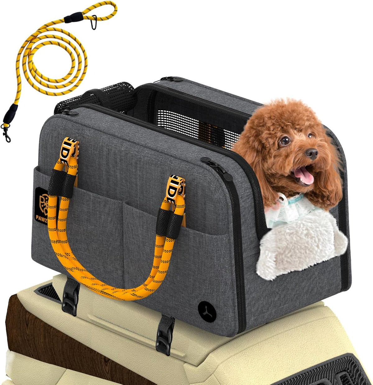 PAWZIDEA Center Console Dog Car Seat, Secure Straps & Anti Slip, Up to 12lb