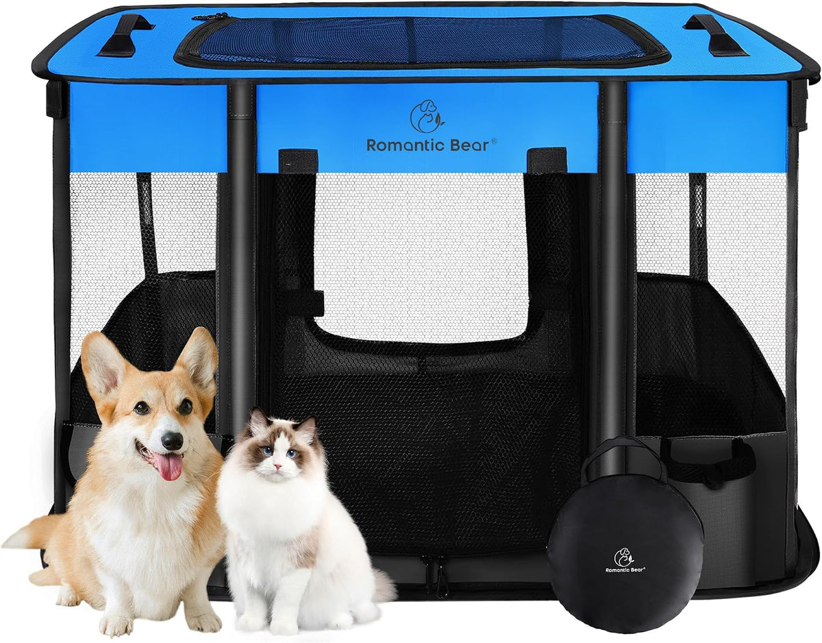 ROMANTIC BEAR Dog Playpen,Foldable Pet Puppy Cat Playpen,M(31"x23"x21")