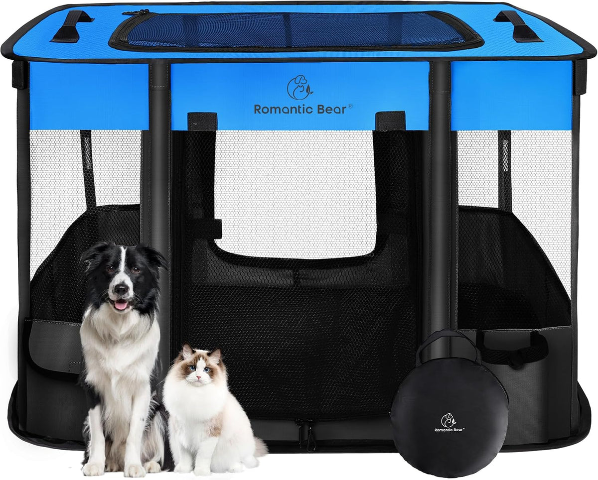 ROMANTIC BEAR Dog Playpen,Foldable Pet Puppy Cat Playpen,M(31"x23"x21")