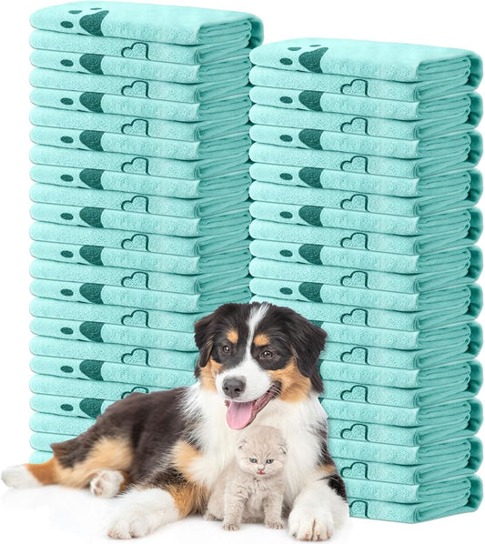 Tatuo 22 Pcs Dog Towels for Drying 20 x 40 Inch Pet Bath Towels Absorbent Microfiber Towel Quick Drying Puppy Bathing Supplies for Small Medium Large Dog Puppy Cat(Blue,Bone Pattern)