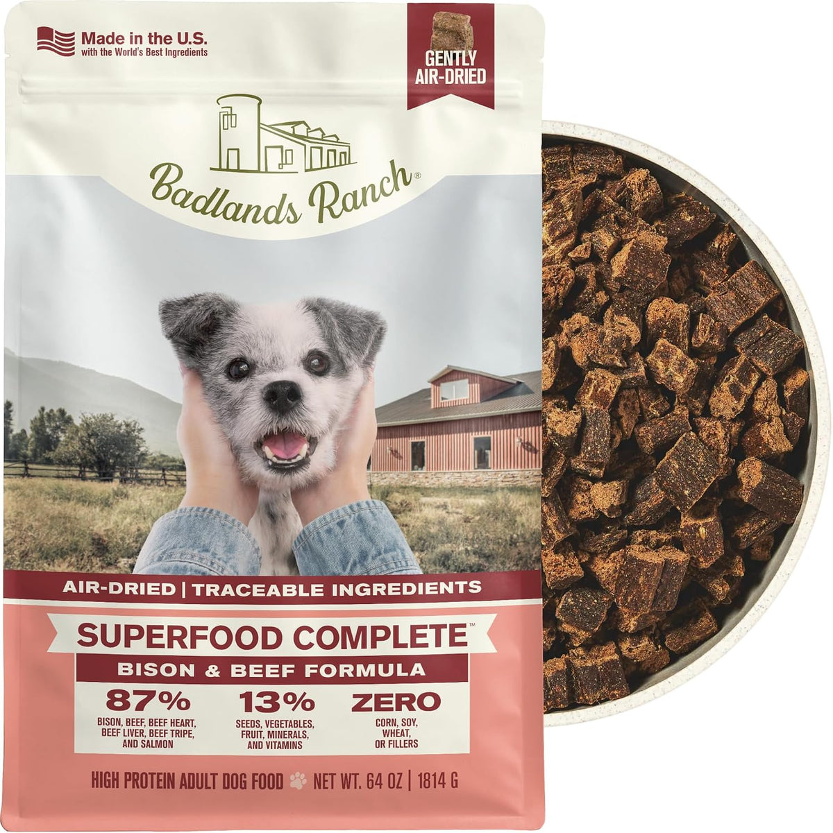 BADLANDS RANCH Air-Dried Fish & Turkey Dog Food, 87% Meat, 24 oz
