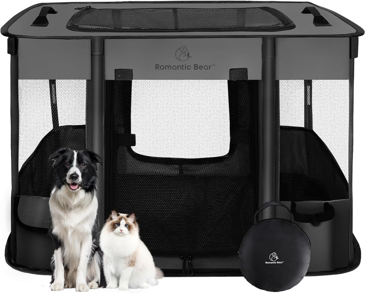 ROMANTIC BEAR Dog Playpen,Foldable Pet Puppy Cat Playpen,M(31"x23"x21")