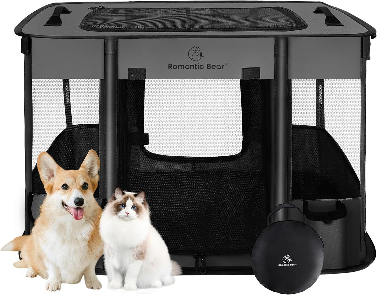 ROMANTIC BEAR Dog Playpen,Foldable Pet Puppy Cat Playpen,M(31"x23"x21")