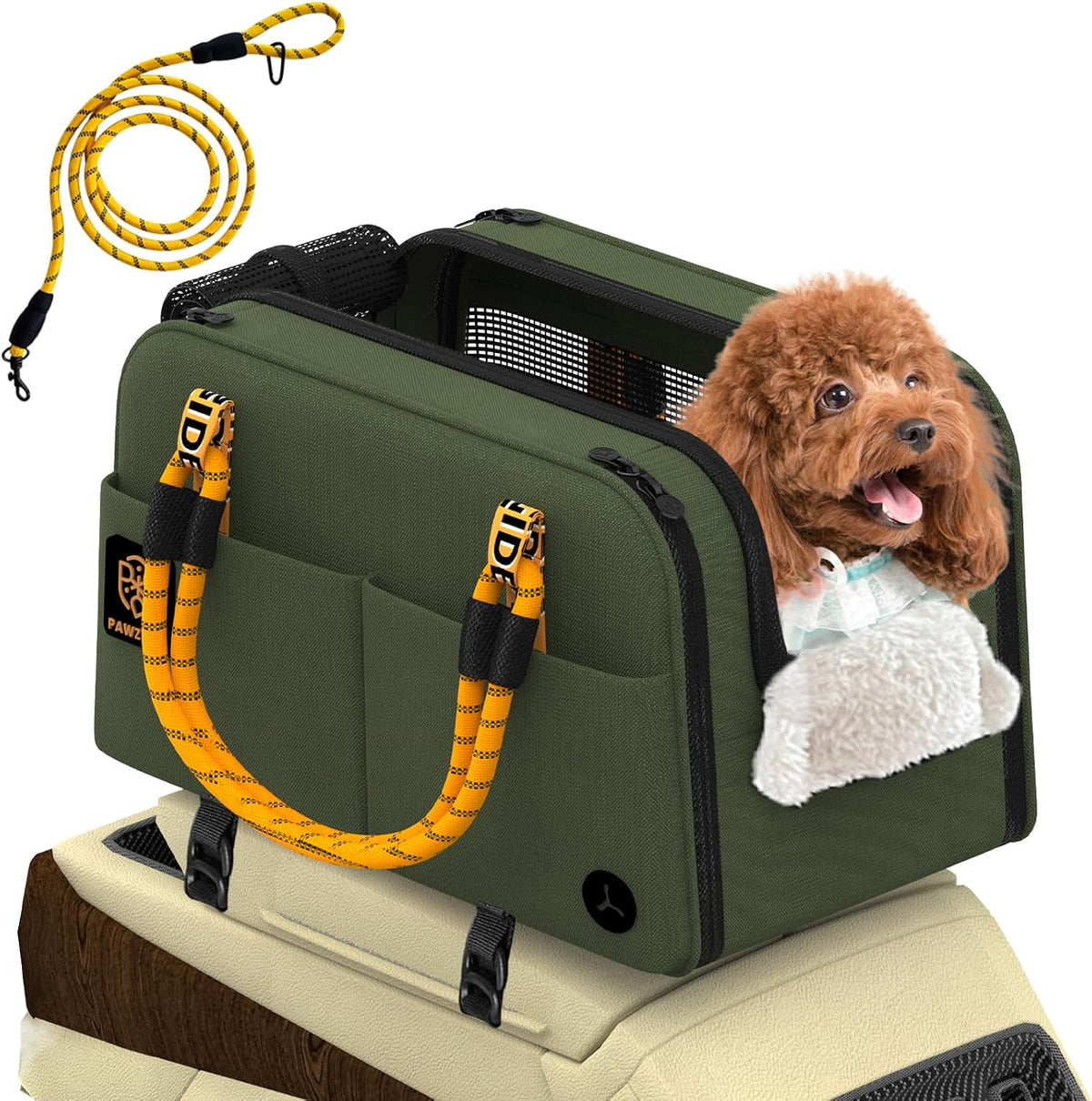 PAWZIDEA Center Console Dog Car Seat, Secure Straps & Anti Slip, Up to 12lb