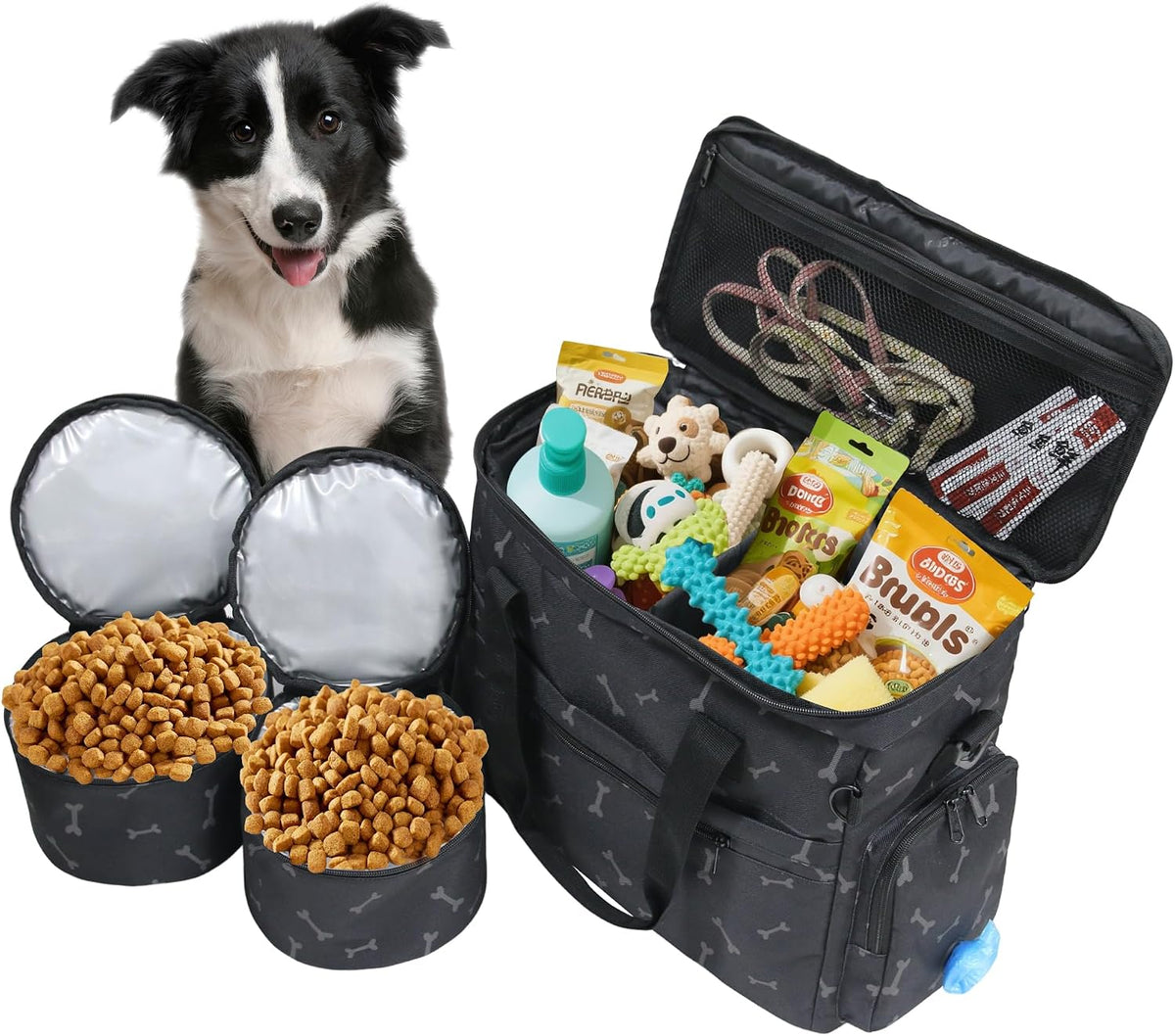 MYDAYS Dog Travel Bag, Pet Luggage Suitcase, Weekend Tote Carrier with Collapsible Bowl (Gray)