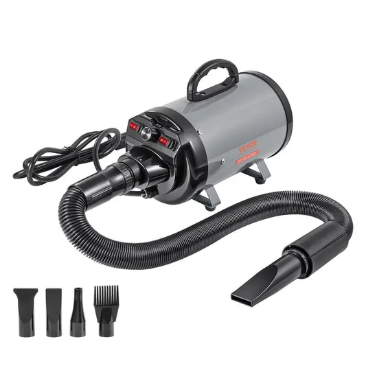 VEVOR 2000W/2.7HP Functional Dog Blow Dryer Single Unit, Pet Grooming Dryer with Adjustable Speed, Hot & Cold Temperature Control, 4 Nozzles, Extendable Connecting Hose, Grey Black