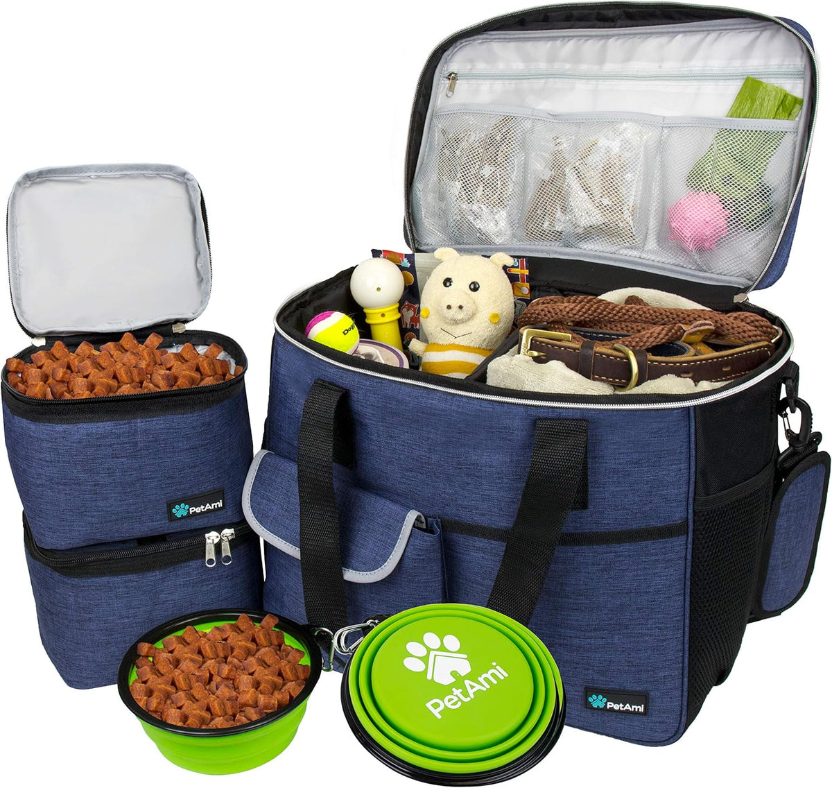 PetAmi Dog Travel Bag Organizer, Pet Supplies Tote, Stripe Black Medium