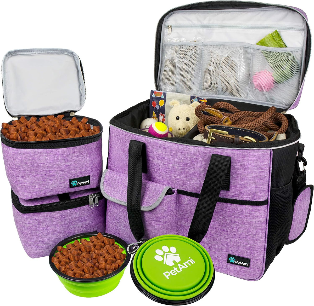 PetAmi Dog Travel Bag Organizer, Pet Supplies Tote, Stripe Black Medium