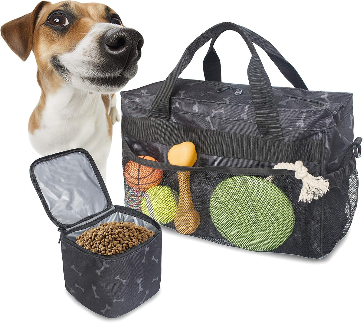 MYDAYS Dog Travel Bag, Pet Luggage Suitcase, Weekend Tote Carrier with Collapsible Bowl (Gray)