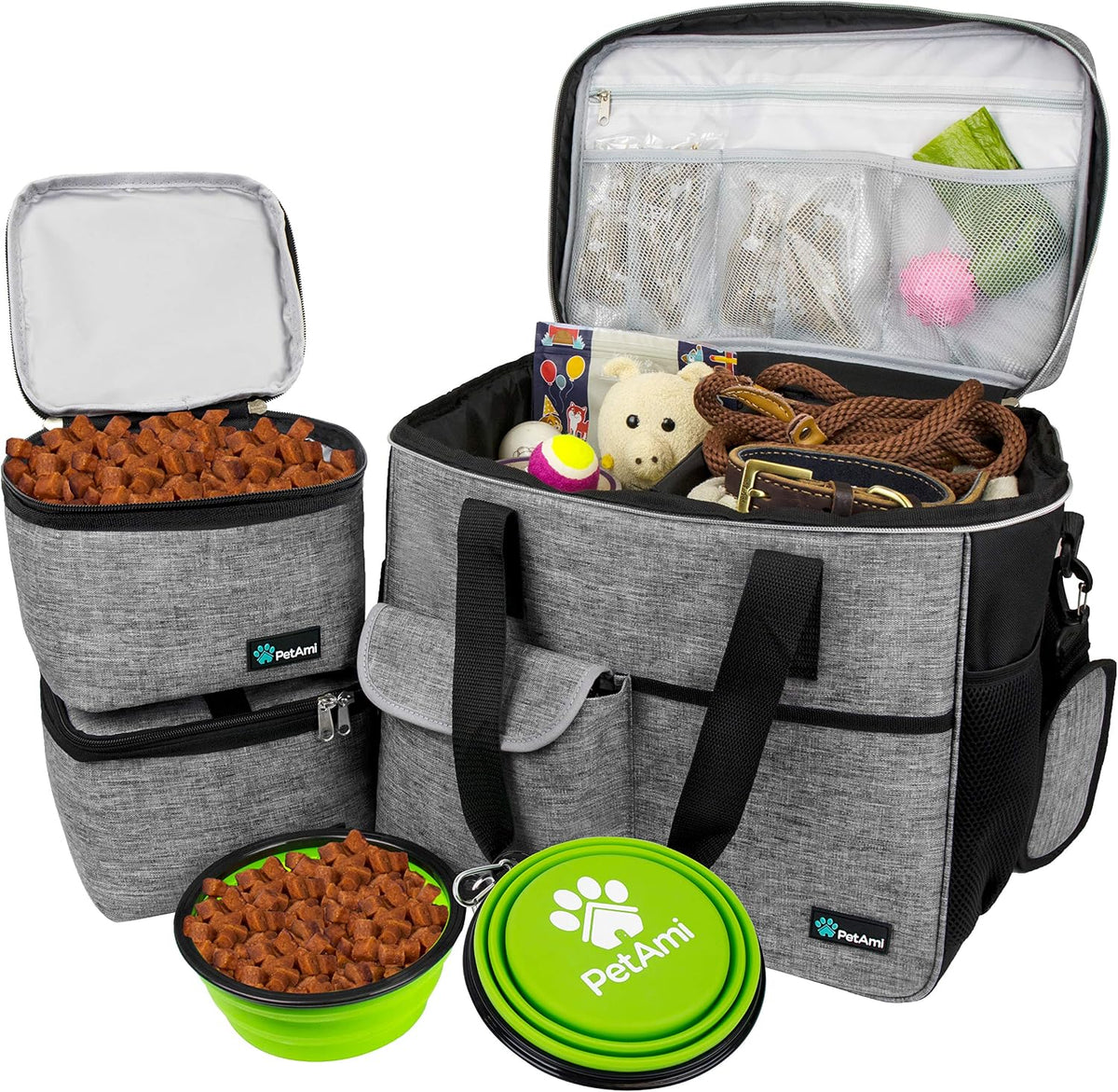 PetAmi Dog Travel Bag Organizer, Pet Supplies Tote, Stripe Black Medium