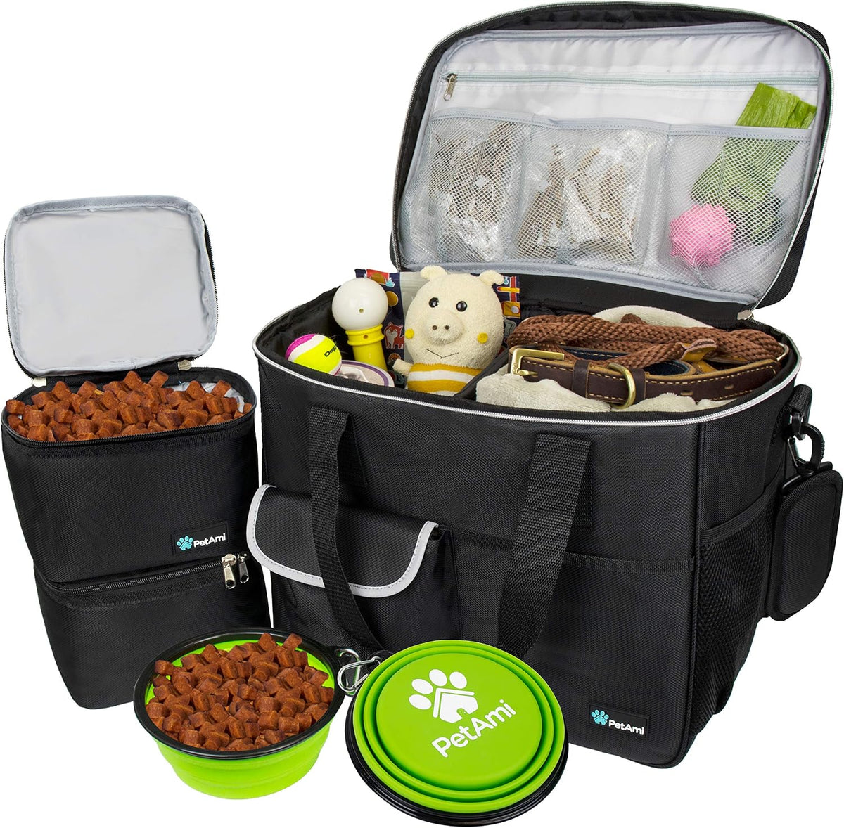PetAmi Dog Travel Bag Organizer, Pet Supplies Tote, Stripe Black Medium
