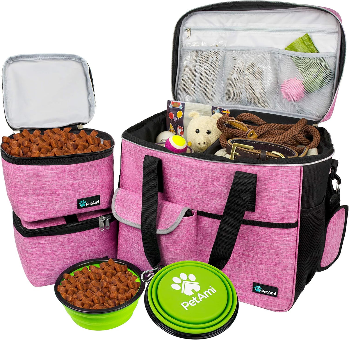 PetAmi Dog Travel Bag Organizer, Pet Supplies Tote, Stripe Black Medium