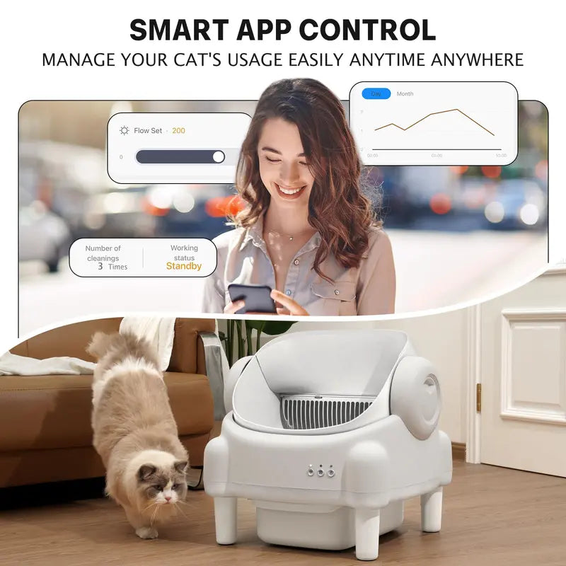 TAYACICY Automatic Cat Litter Box for Cats, Open-Top Self-Cleaning Litter Box with App Remote Control, 16.5" Wide Entry, Double-Layer Detect Dual Safety Tech, 10.5L Sealed Waste Bin, Cream White