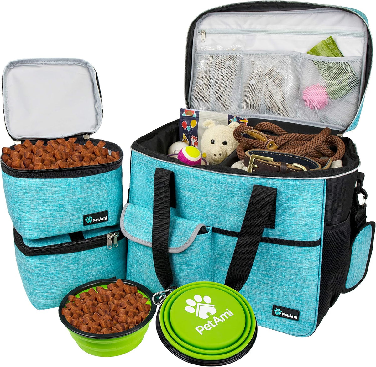 PetAmi Dog Travel Bag Organizer, Pet Supplies Tote, Stripe Black Medium