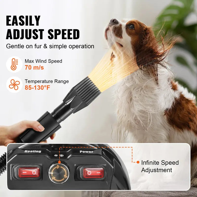 【toolupgrade】VEVOR 2800W/3.7HP Metal Housing Pet Grooming Dryer with Auto Shut-Off, Adjustable Speed, Temperature Control, 4 Nozzles, Extendable Hose, Heat Protection, Plastic Odor Prevention, Black