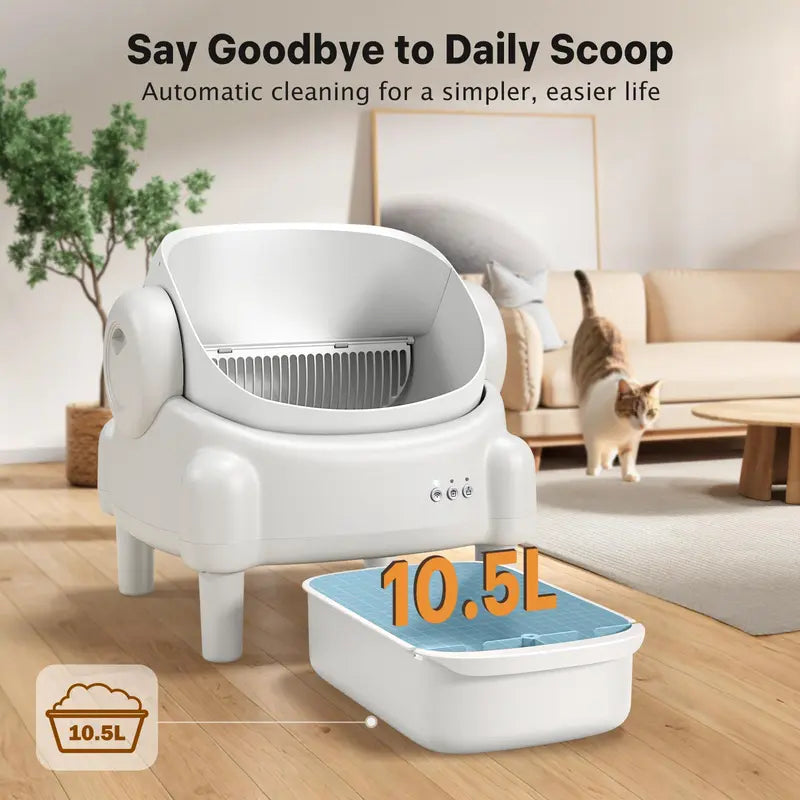 TAYACICY Automatic Cat Litter Box for Cats, Open-Top Self-Cleaning Litter Box with App Remote Control, 16.5" Wide Entry, Double-Layer Detect Dual Safety Tech, 10.5L Sealed Waste Bin, Cream White